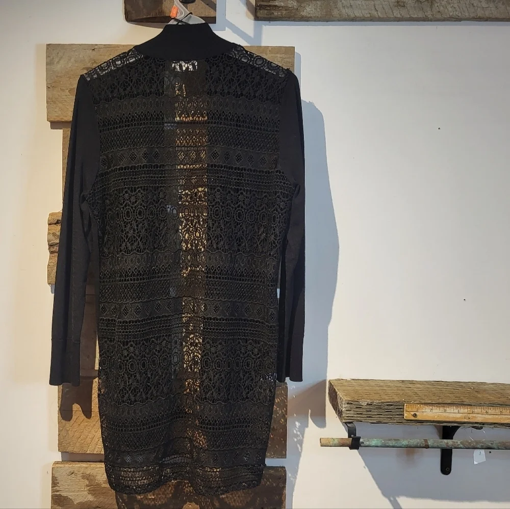 Cyrus Black Open-Front Women's Vest With Lace - Picture 2 of 3